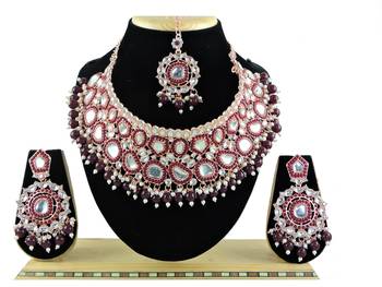 Maroon designer function wear ad necklace set 1