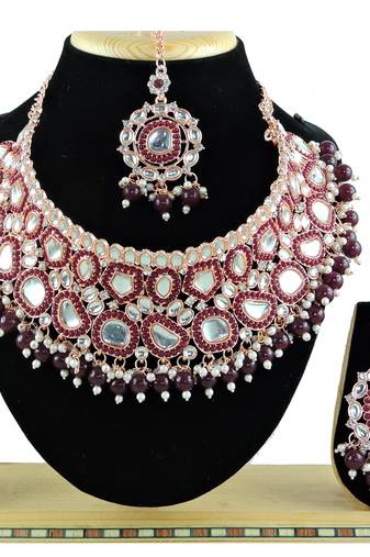 Maroon designer function wear ad necklace set