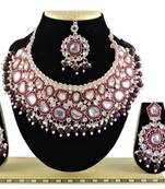Maroon designer function wear ad necklace set