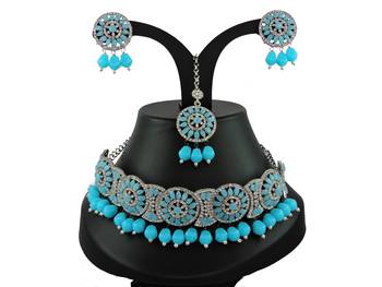 Turquoise designer function wear ad necklace set 1