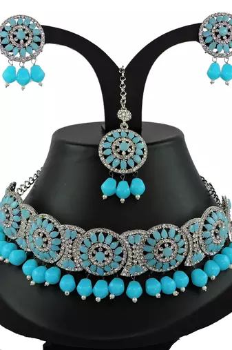 Turquoise designer function wear ad necklace set