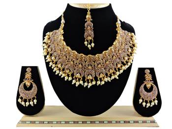 Gold designer function wear ad necklace set 1