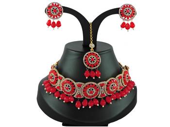 Red designer function wear ad necklace set 1