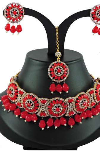 Red designer function wear ad necklace set