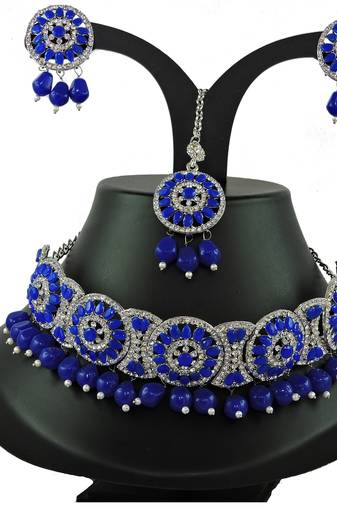 Blue designer function wear ad necklace set