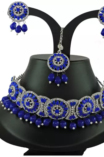Blue designer function wear ad necklace set