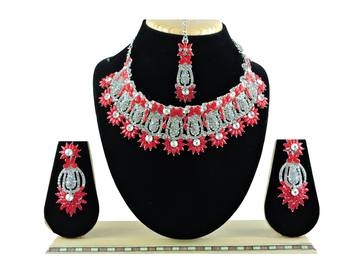 Red designer function wear ad necklace set 1
