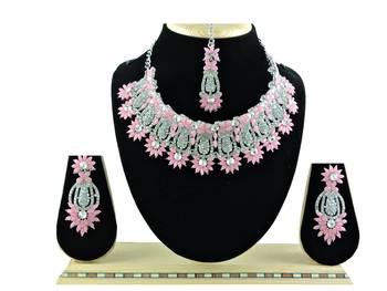 Pink designer function wear ad necklace set 1
