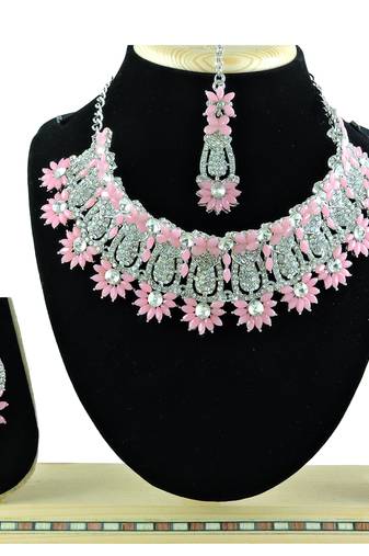 Pink designer function wear ad necklace set