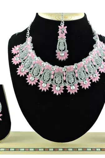 Pink designer function wear ad necklace set