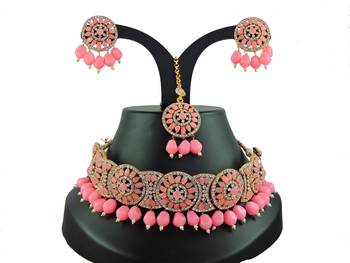 Pink designer function wear ad necklace set 1