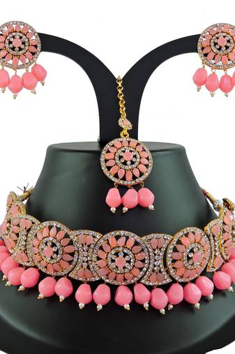 Pink designer function wear ad necklace set