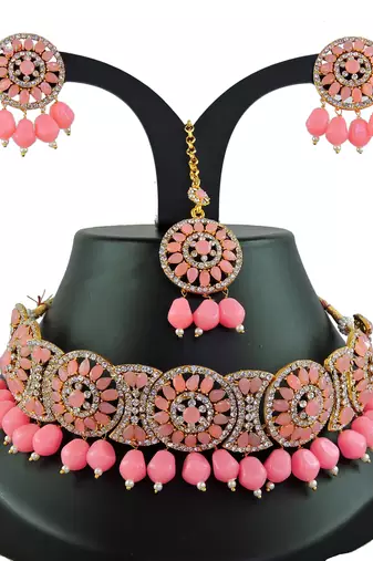 Pink designer function wear ad necklace set