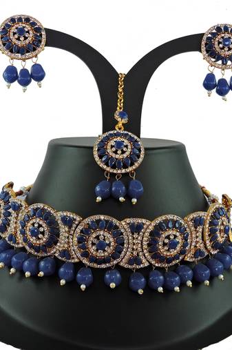 Blue designer function wear ad necklace set