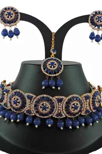 Blue designer function wear ad necklace set