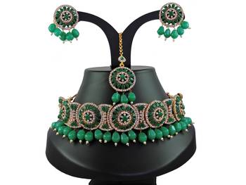 Green designer function wear ad necklace set 1