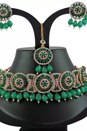 Green designer function wear ad necklace set