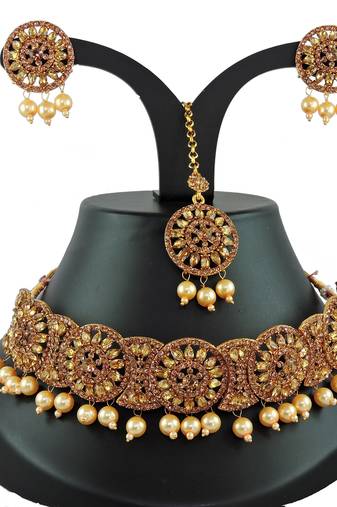 Gold designer function wear ad necklace set