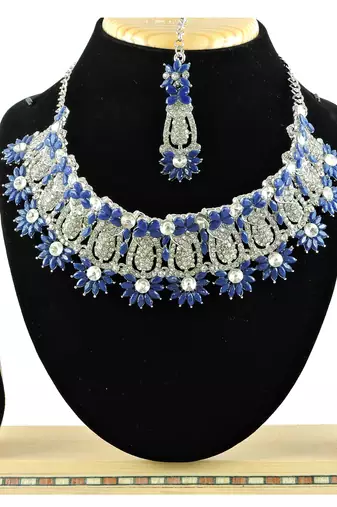 Blue designer function wear ad necklace set