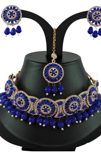 Blue designer function wear ad necklace set