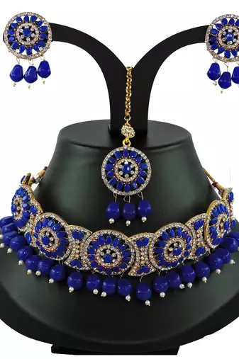 Blue designer function wear ad necklace set