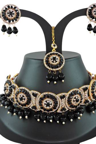 Black designer function wear ad necklace set