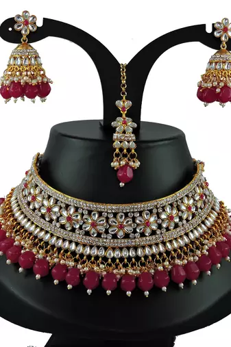 Red designer function wear ad necklace set