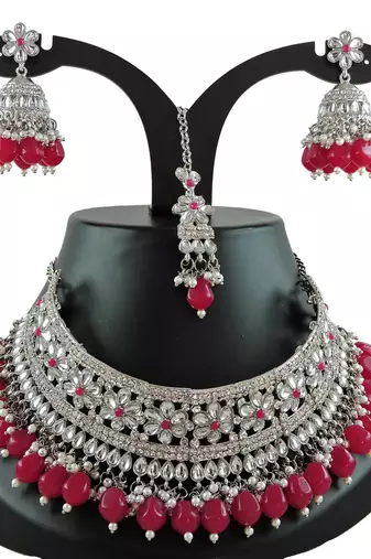 Red designer function wear ad necklace set