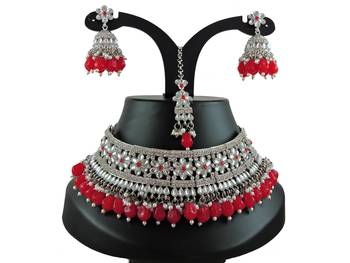 Red designer function wear ad necklace set 1