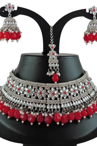 Red designer function wear ad necklace set