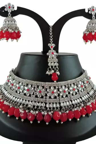 Red designer function wear ad necklace set