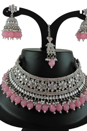 Pink designer function wear ad necklace set