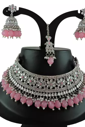 Pink designer function wear ad necklace set