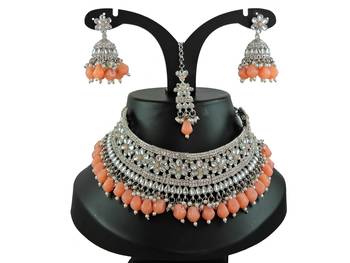 Orange designer function wear ad necklace set 1