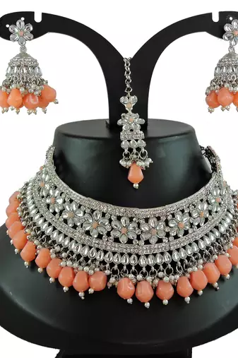 Orange designer function wear ad necklace set