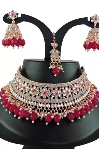 Red designer function wear ad necklace set
