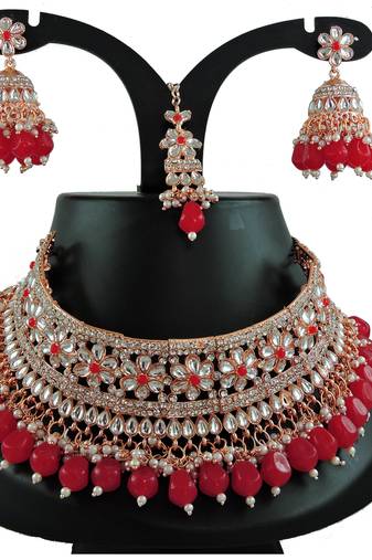 Red designer function wear ad necklace set