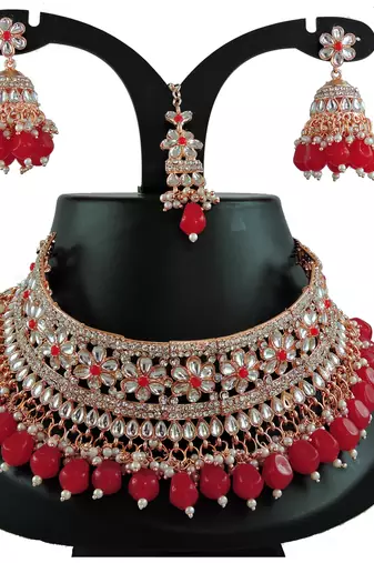 Red designer function wear ad necklace set