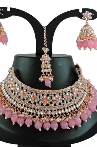 Pink designer function wear ad necklace set