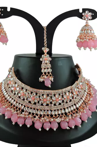 Pink designer function wear ad necklace set