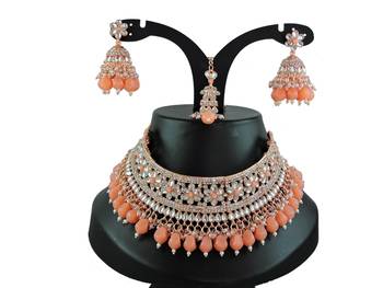 Orange designer function wear ad necklace set 1