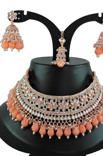 Orange designer function wear ad necklace set