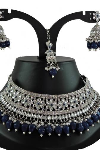 Blue designer function wear ad necklace set
