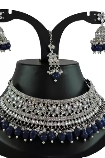 Blue designer function wear ad necklace set