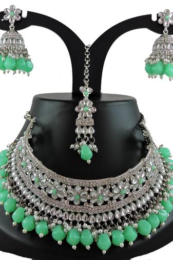Green designer function wear ad necklace set