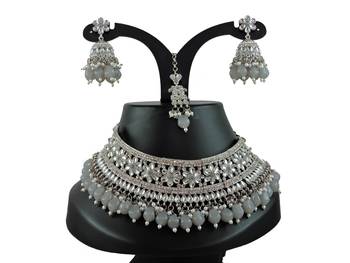 Grey designer function wear ad necklace set 1