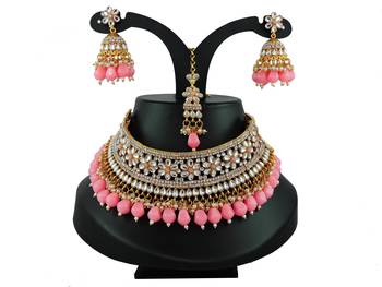 Pink designer function wear ad necklace set 1