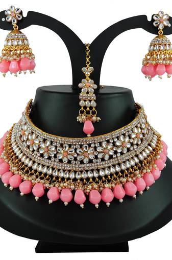 Pink designer function wear ad necklace set