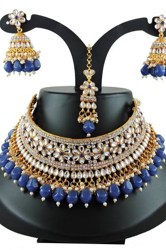 Blue designer function wear ad necklace set