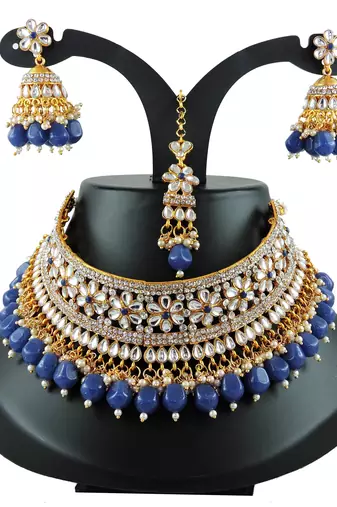 Blue designer function wear ad necklace set